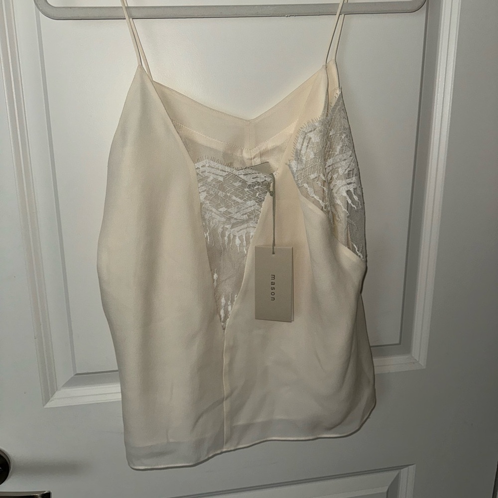 Michelle Mason Ivory Silk top with lace detail in front and sides